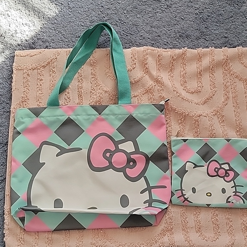 Hello Kitty Canvas Bag, large capacity, green, pink and white. NWOT.